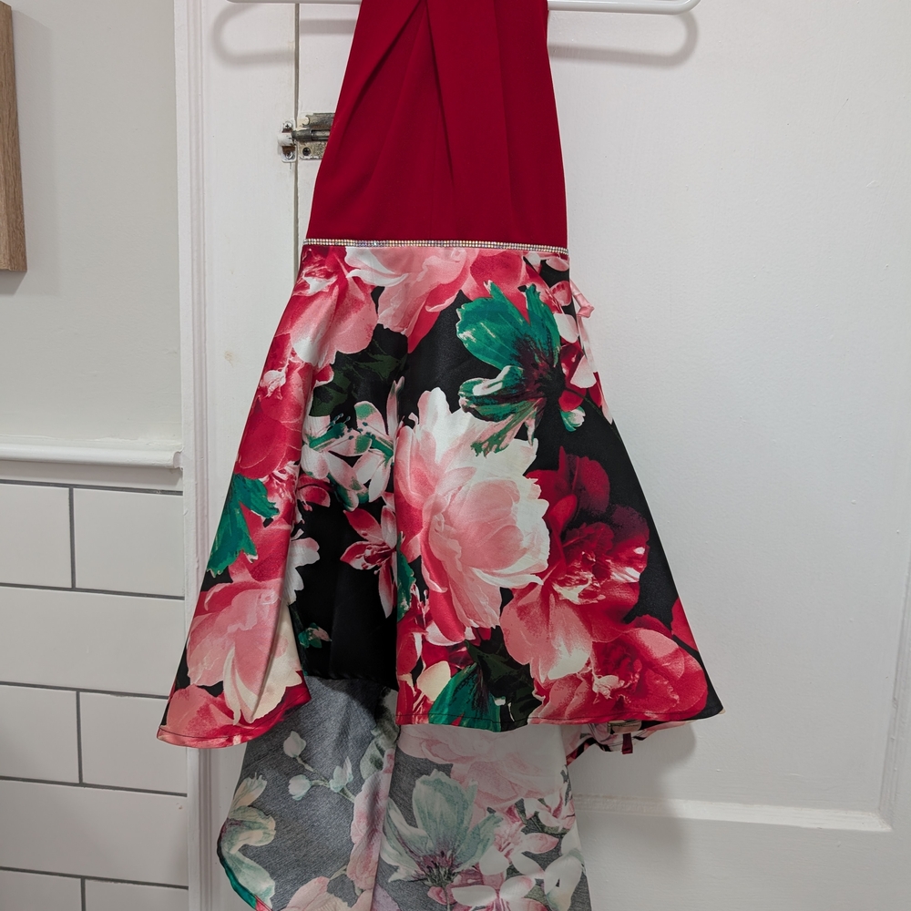 Red and Floral Halter Dress